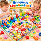 Brinquedo Educativo Montessori 4 em 1 – Pesca Magnética, Letras, Números e Jogo de Encaixe em Madeira