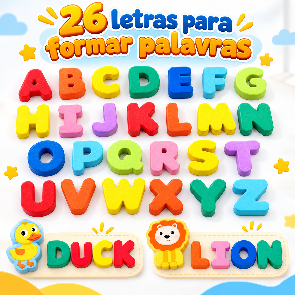 Brinquedo Educativo Montessori 4 em 1 – Pesca Magnética, Letras, Números e Jogo de Encaixe em Madeira