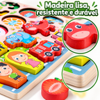 Brinquedo Educativo Montessori 4 em 1 – Pesca Magnética, Letras, Números e Jogo de Encaixe em Madeira
