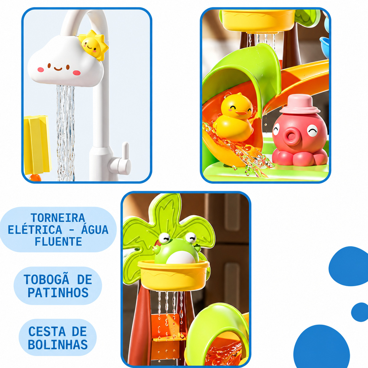Mesa Aquática Infantil 2 em 1 com Pescaria, Torneira Elétrica, Patinhos e Acessórios Interativos