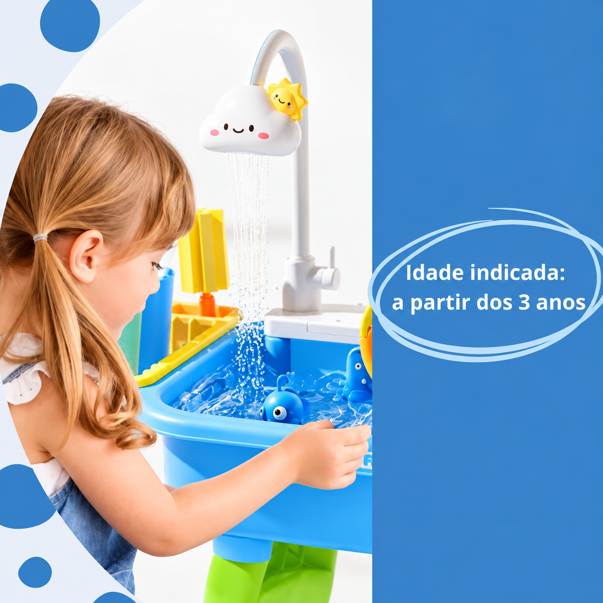 Mesa Aquática Infantil 2 em 1 com Pescaria, Torneira Elétrica, Patinhos e Acessórios Interativos