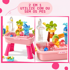 Mesa Aquática Infantil 2 em 1 com Pescaria, Torneira Elétrica, Patinhos e Acessórios Interativos