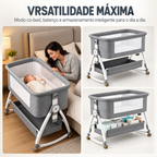 Berço Portátil Co-bed para Bebê 6 Alturas com Balanço, Mosquiteiro e Rodinhas