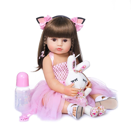 Boneca Bebê Reborn Menina de Silicone Realista Princesa Rosa com Olhos Castanhos – BRINCAPIM