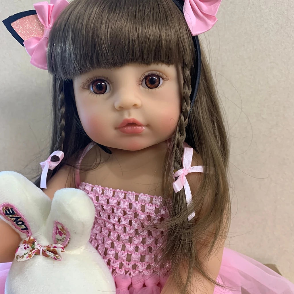 Boneca Bebê Reborn Menina de Silicone Realista Princesa Rosa com Olhos Castanhos – BRINCAPIM