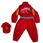 Macacão Fantasia Infantil Piloto tipo Carros McQueen Personalizada Nome e idade c/ Boné