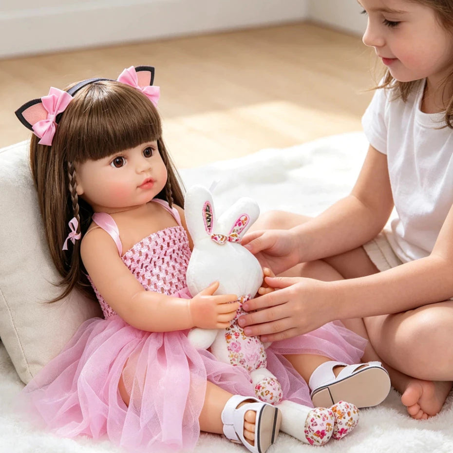 Boneca Bebê Reborn Menina de Silicone Realista Princesa Rosa com Olhos Castanhos – BRINCAPIM